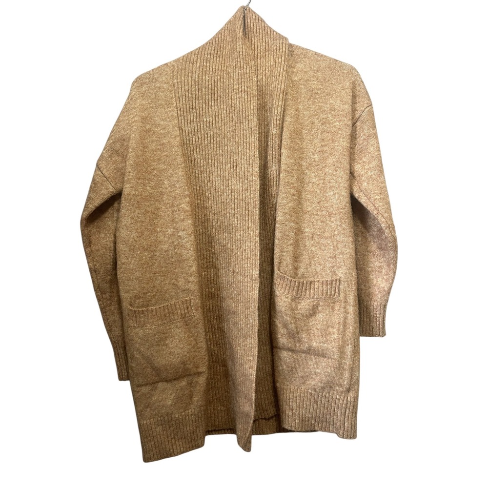 Time Tru Womens Cardigan Medium Open Front‎ Knit Sweater Pockets Beige size med